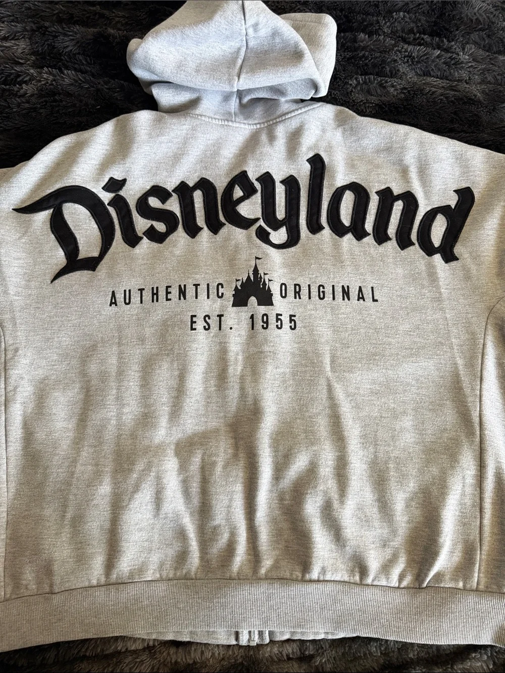 Disneyland Men's Light Gray Full-Zip Hoodie with Black 'D' Chest Logo